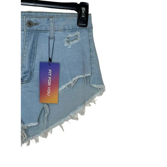 Shein Women's Sexy Shorts Ripped Raw Hem Stretch Mid-Rise Denim Blue 25 NWT - Picture 2 of 8
